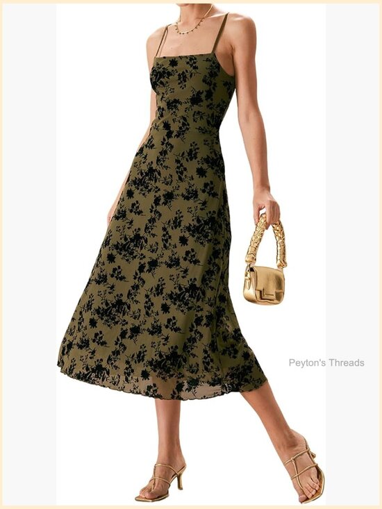 Dresses & Skirts - Spaghetti Strap A-Line Midi Dress for Wedding Guest Cocktail Formal